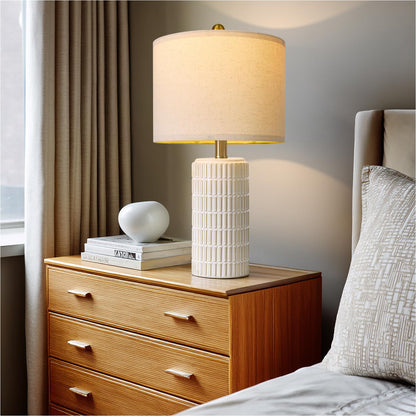 Vrbgify 20.75 Inch Small Modern Ceramic Table Lamps Set of 2 Beige Bedroom Nightstand Lamps Farmhouse Desk Decor for Living Room