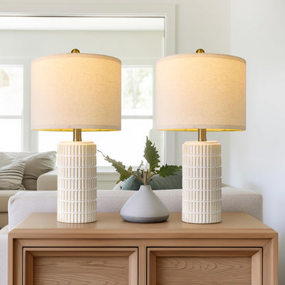 Vrbgify 20.75 Inch Small Modern Ceramic Table Lamps Set of 2 Beige Bedroom Nightstand Lamps Farmhouse Desk Decor for Living Room