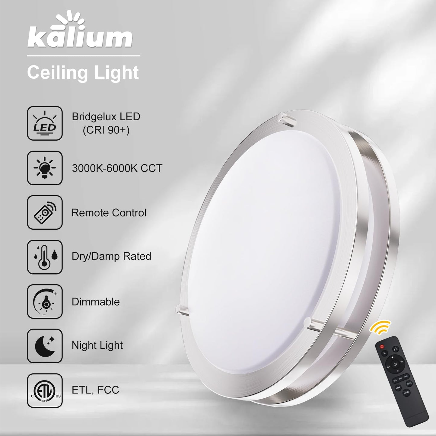 Vrbgify 13 Inch LED Flush Mount Ceiling Light 24W Dimmable 3000K to 6000K Adjustable Color Temperature Remote Control Hardwired 1 Piece