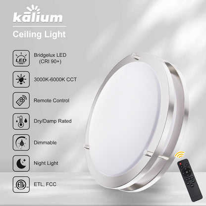 Vrbgify 13 Inch LED Flush Mount Ceiling Light 24W Dimmable 3000K to 6000K Adjustable Color Temperature Remote Control Hardwired 1 Piece