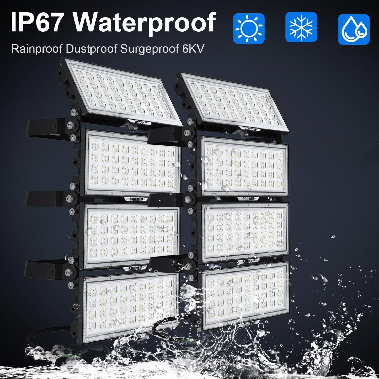 Vrbgify 800W LED Stadium Lights 2 Pack 104000 Lumen Outdoor Floodlights 6500K Daylight IP67 Waterproof 100-277V 6KV Surge for Sports Fields