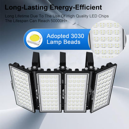 Vrbgify 800W LED Stadium Lights 2 Pack 104000 Lumen Outdoor Floodlights 6500K Daylight IP67 Waterproof 100-277V 6KV Surge for Sports Fields