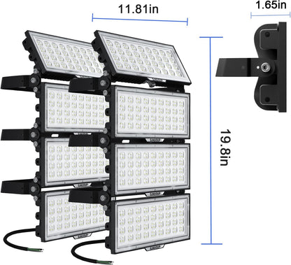 Vrbgify 800W LED Stadium Lights 2 Pack 104000 Lumen Outdoor Floodlights 6500K Daylight IP67 Waterproof 100-277V 6KV Surge for Sports Fields
