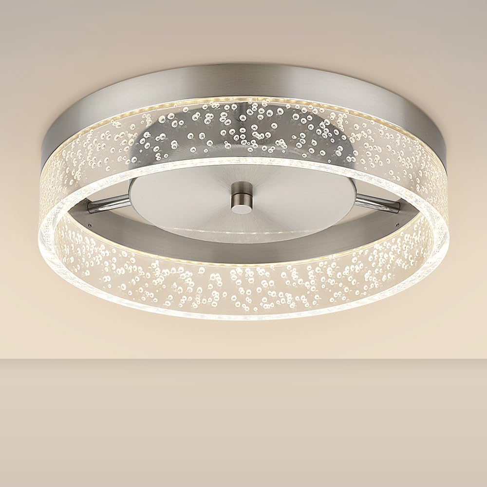 Vrbgify 12 Inch LED Flush Mount Ceiling Light Fixture Brushed Nickel Crystal Acrylic Shade 20W 1500 Lumens 4000K Dimmable 1 Piece