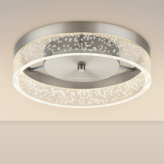 Vrbgify 12 Inch LED Flush Mount Ceiling Light Fixture Brushed Nickel Crystal Acrylic Shade 20W 1500 Lumens 4000K Dimmable 1 Piece
