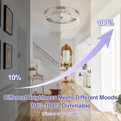 Vrbgify 12 Inch LED Flush Mount Ceiling Light Fixture Brushed Nickel Crystal Acrylic Shade 20W 1500 Lumens 4000K Dimmable 1 Piece