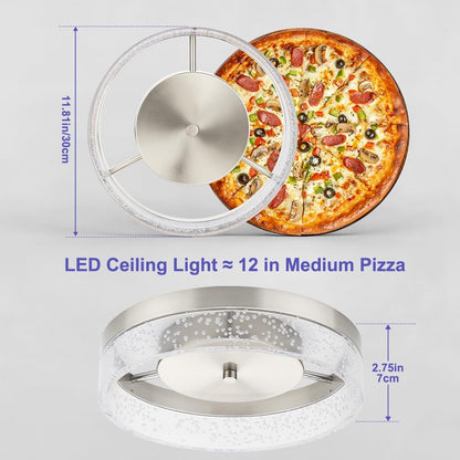 Vrbgify 12 Inch LED Flush Mount Ceiling Light Fixture Brushed Nickel Crystal Acrylic Shade 20W 1500 Lumens 4000K Dimmable 1 Piece