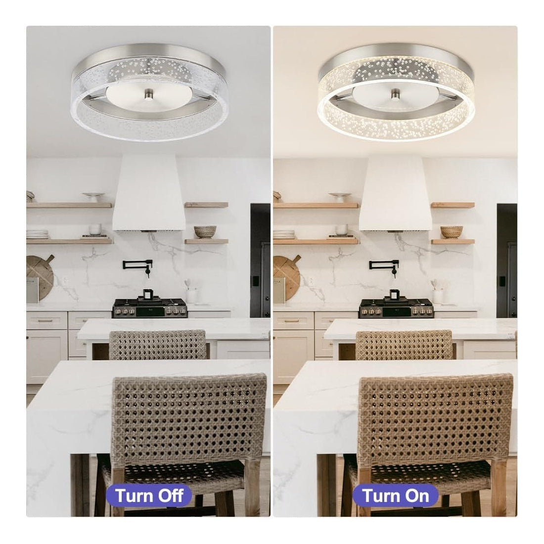 Vrbgify 12 Inch LED Flush Mount Ceiling Light Fixture Brushed Nickel Crystal Acrylic Shade 20W 1500 Lumens 4000K Dimmable 1 Piece