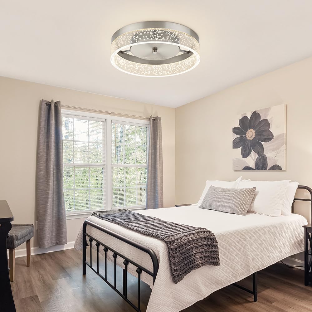 Vrbgify 12 Inch LED Flush Mount Ceiling Light Fixture Brushed Nickel Crystal Acrylic Shade 20W 1500 Lumens 4000K Dimmable 1 Piece