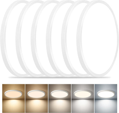 Vrbgify 6 Pack 12 Inch LED Flush Mount Ceiling Light 24W 2520 Lumens CCT Selectable 2700K to 6000K Dimmable Slim Round Panel for Ceiling