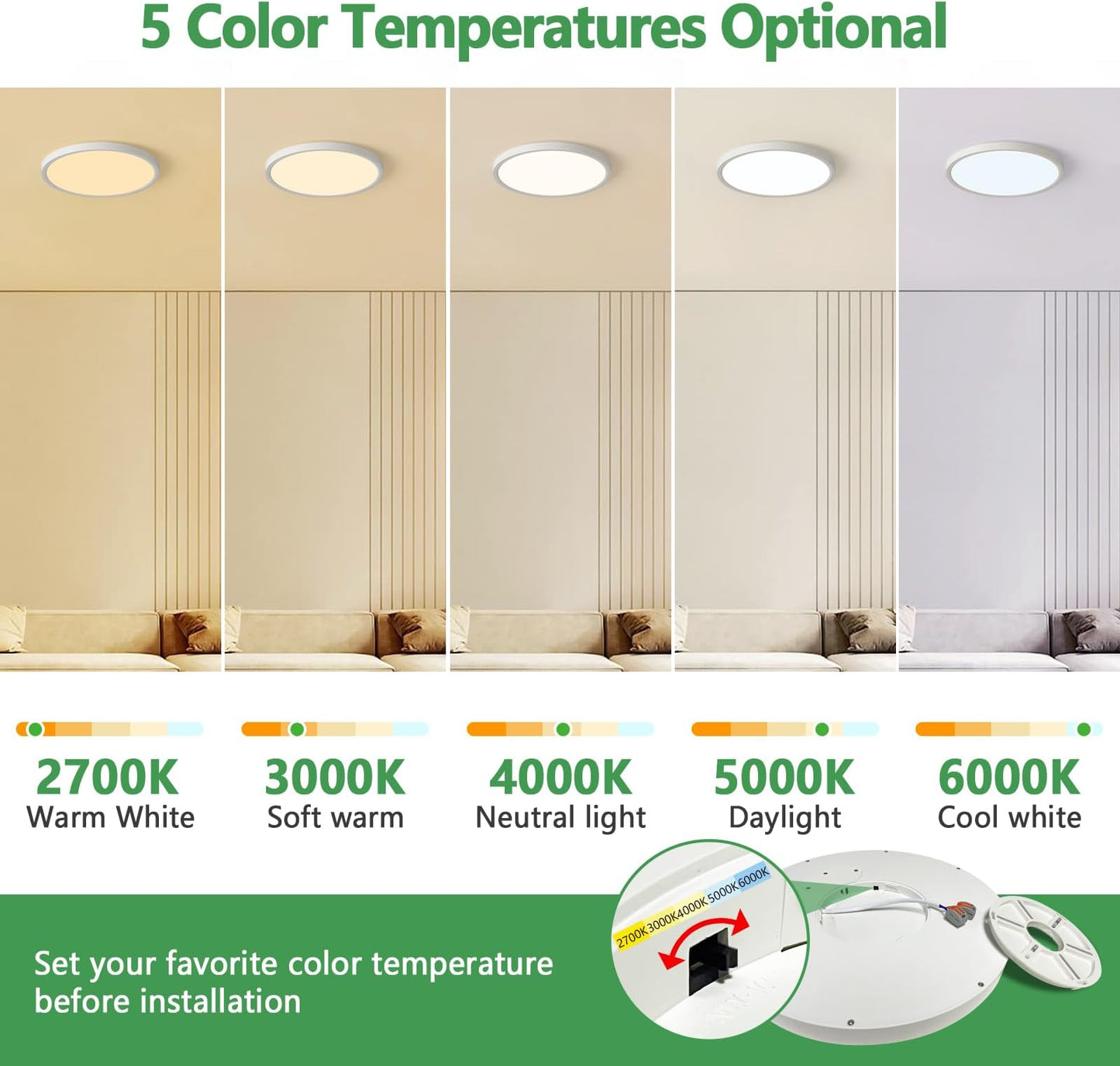 Vrbgify 6 Pack 12 Inch LED Flush Mount Ceiling Light 24W 2520 Lumens CCT Selectable 2700K to 6000K Dimmable Slim Round Panel for Ceiling