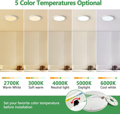 Vrbgify 6 Pack 12 Inch LED Flush Mount Ceiling Light 24W 2520 Lumens CCT Selectable 2700K to 6000K Dimmable Slim Round Panel for Ceiling