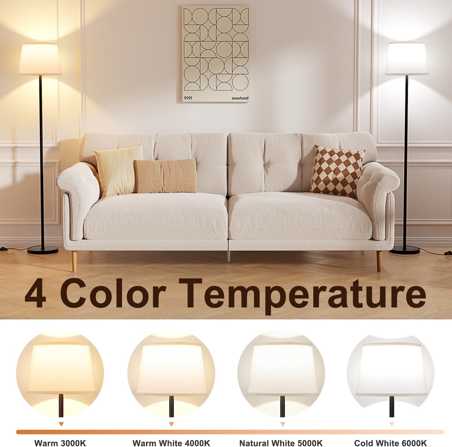 Vrbgify 1 Piece Black Modern Floor Lamp Adjustable 10 to 100 Percent Brightness Remote Control Foot Switch LED Bulb 3000K to 6000K Easy Assembly