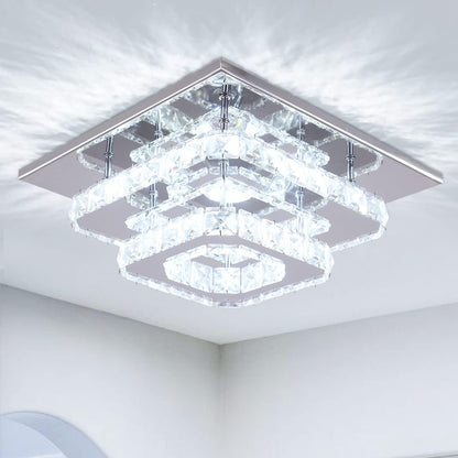 Vrbgify 2 Layer LED Crystal Ceiling Light 30W 110V Flush Mount Fixture Cool White 4500K to 6000K 9.8 Inch Canopy for Hallway Kitchen Bathroom 1 Piece