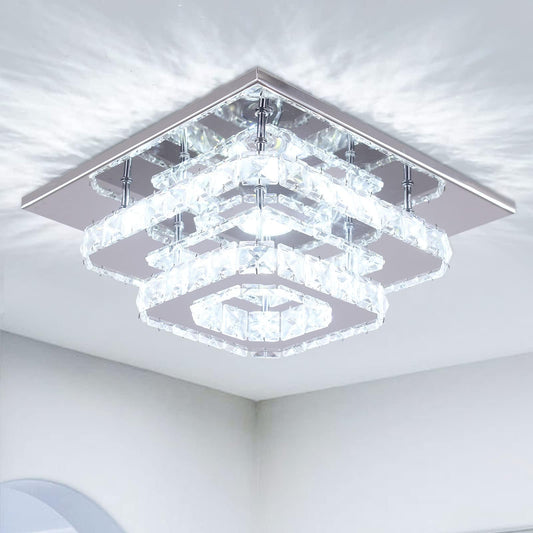 Vrbgify 2 Layer LED Crystal Ceiling Light 30W 110V Flush Mount Fixture Cool White 4500K to 6000K 9.8 Inch Canopy for Hallway Kitchen Bathroom 1 Piece