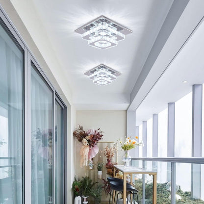 Vrbgify 2 Layer LED Crystal Ceiling Light 30W 110V Flush Mount Fixture Cool White 4500K to 6000K 9.8 Inch Canopy for Hallway Kitchen Bathroom 1 Piece