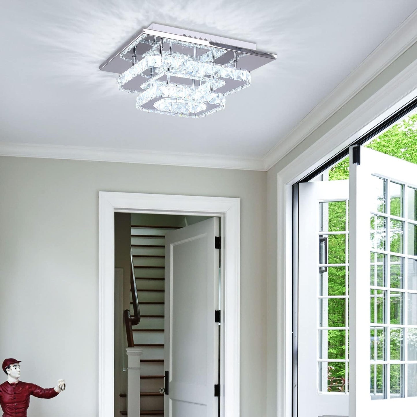 Vrbgify 2 Layer LED Crystal Ceiling Light 30W 110V Flush Mount Fixture Cool White 4500K to 6000K 9.8 Inch Canopy for Hallway Kitchen Bathroom 1 Piece
