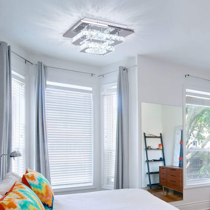 Vrbgify 2 Layer LED Crystal Ceiling Light 30W 110V Flush Mount Fixture Cool White 4500K to 6000K 9.8 Inch Canopy for Hallway Kitchen Bathroom 1 Piece