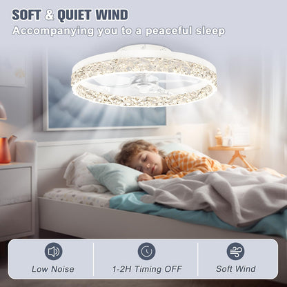 Vrbgify 19.7 Inch Low Profile Ceiling Fan with Dimmable LED Light Remote and App Control 6 Speed Quiet Flush Mount for Bedroom White 1 Piece