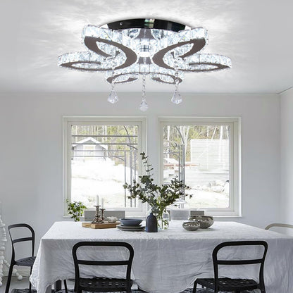 Vrbgify 20.4 Inch Crystal Ceiling Light Fixture Modern LED Flush Mount with 3 Pendant and Leaf Design Cool White 48W for Bedroom Living Room 1 Piece
