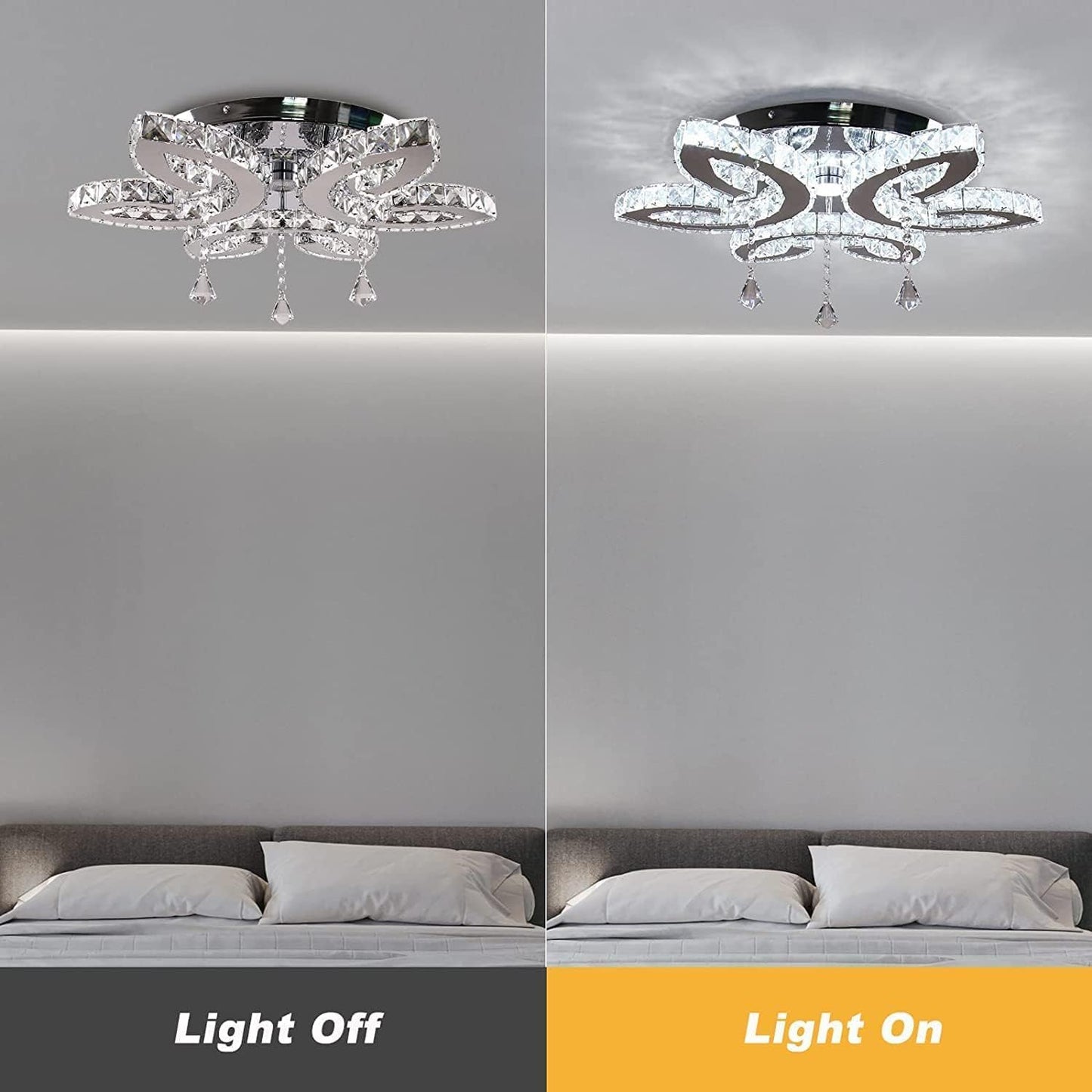 Vrbgify 20.4 Inch Crystal Ceiling Light Fixture Modern LED Flush Mount with 3 Pendant and Leaf Design Cool White 48W for Bedroom Living Room 1 Piece