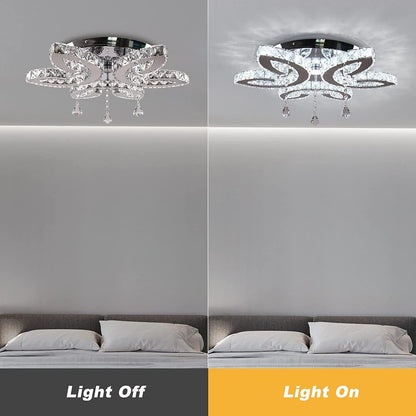 Vrbgify 20.4 Inch Crystal Ceiling Light Fixture Modern LED Flush Mount with 3 Pendant and Leaf Design Cool White 48W for Bedroom Living Room 1 Piece