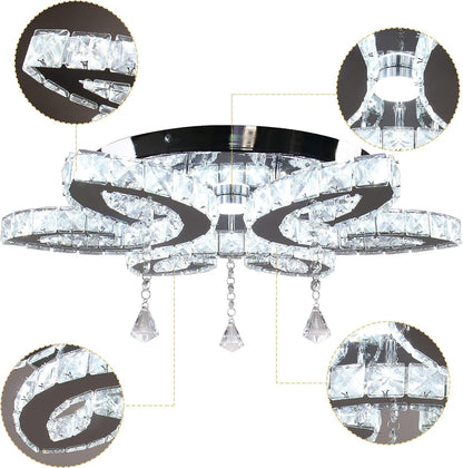 Vrbgify 20.4 Inch Crystal Ceiling Light Fixture Modern LED Flush Mount with 3 Pendant and Leaf Design Cool White 48W for Bedroom Living Room 1 Piece