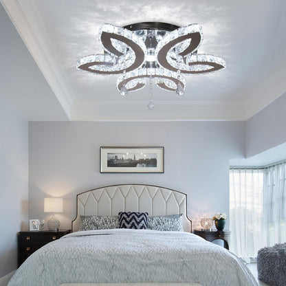 Vrbgify 20.4 Inch Crystal Ceiling Light Fixture Modern LED Flush Mount with 3 Pendant and Leaf Design Cool White 48W for Bedroom Living Room 1 Piece