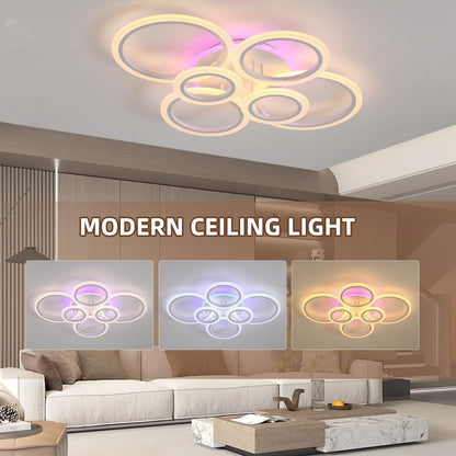 Vrbgify 70W LED Flush Mount Ceiling Light 6 Rings 29.5 in x 21.7 in x 6.3 in Dimmable 3000K to 6000K Remote Control Memory for Bedroom Kitchen 1 Piece