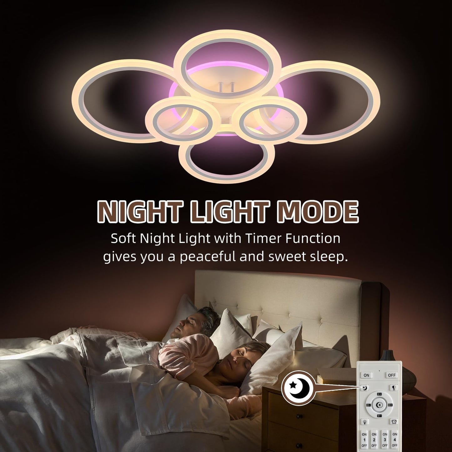 Vrbgify 70W LED Flush Mount Ceiling Light 6 Rings 29.5 in x 21.7 in x 6.3 in Dimmable 3000K to 6000K Remote Control Memory for Bedroom Kitchen 1 Piece