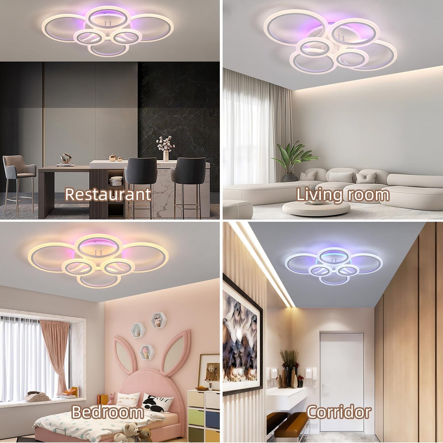 Vrbgify 70W LED Flush Mount Ceiling Light 6 Rings 29.5 in x 21.7 in x 6.3 in Dimmable 3000K to 6000K Remote Control Memory for Bedroom Kitchen 1 Piece