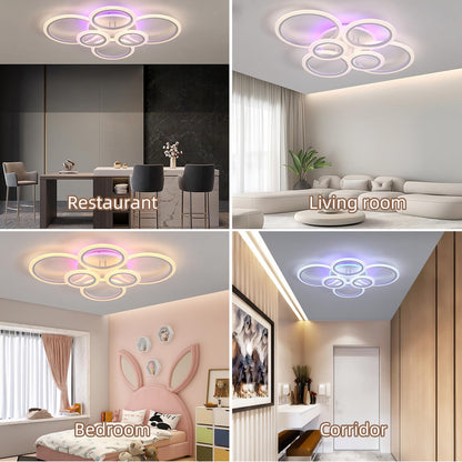 Vrbgify 70W LED Flush Mount Ceiling Light 6 Rings 29.5 in x 21.7 in x 6.3 in Dimmable 3000K to 6000K Remote Control Memory for Bedroom Kitchen 1 Piece